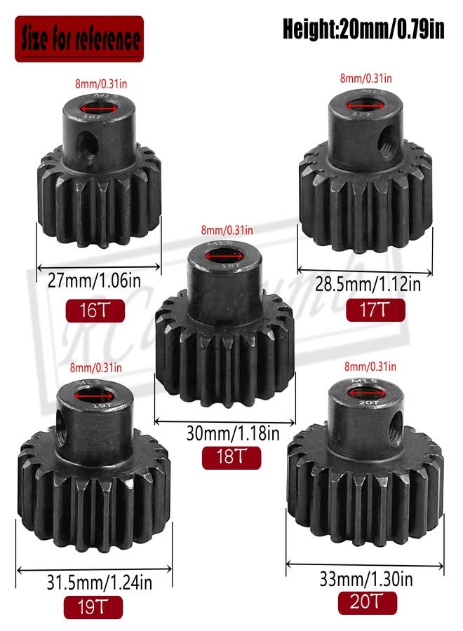 Rcarmumb M1.5 8mm Pinion Gear Set Upgrades Parts for 1/5 RC Car Brushed Brushless Motor,Steel 5PCS Mod 1.5 16T 17T 18T 19T 20T 8mm Shaft Motor Gear Set Hops Up - Image 5